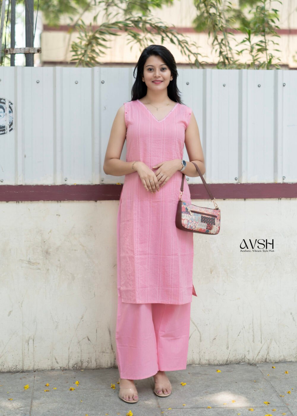 blush pink kurtha set