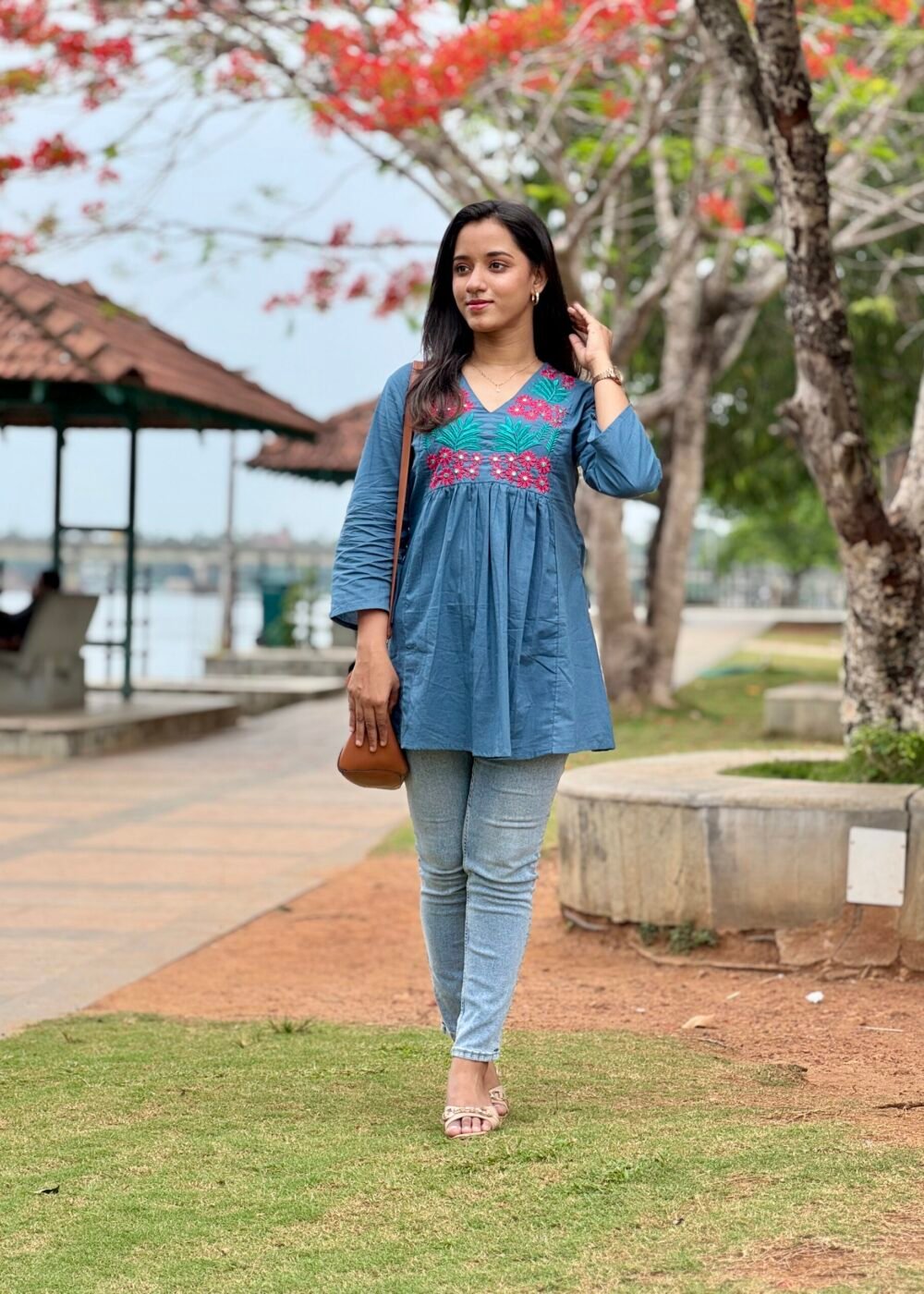 indigo peplum short top