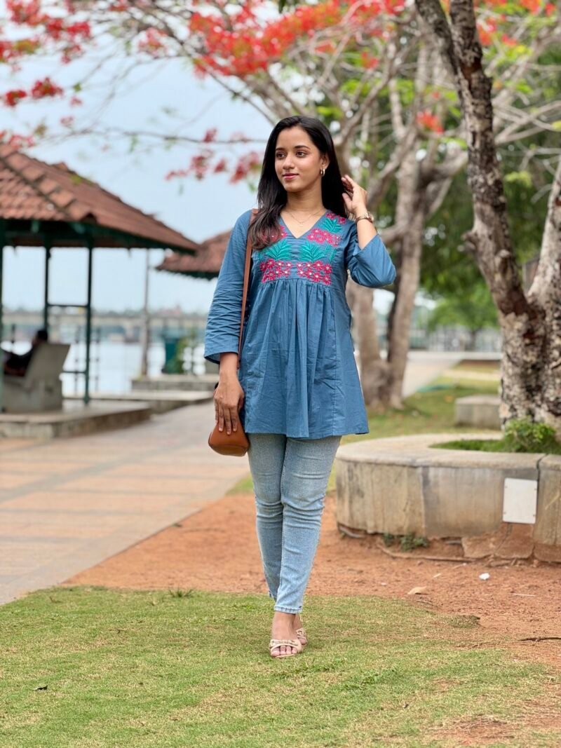 indigo peplum short top