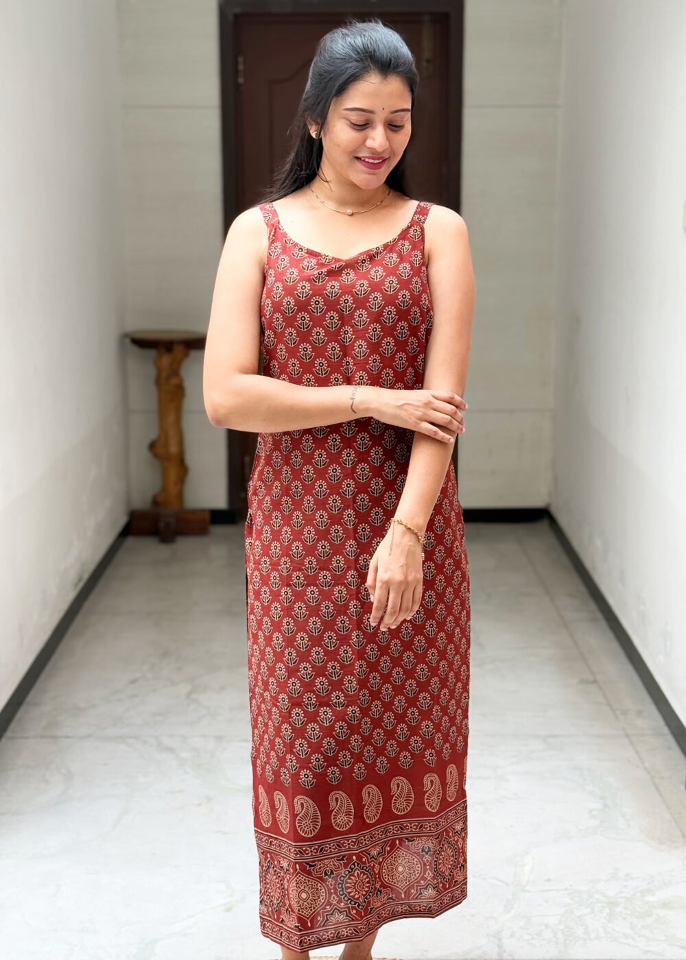 ajrak maroon kurtha top