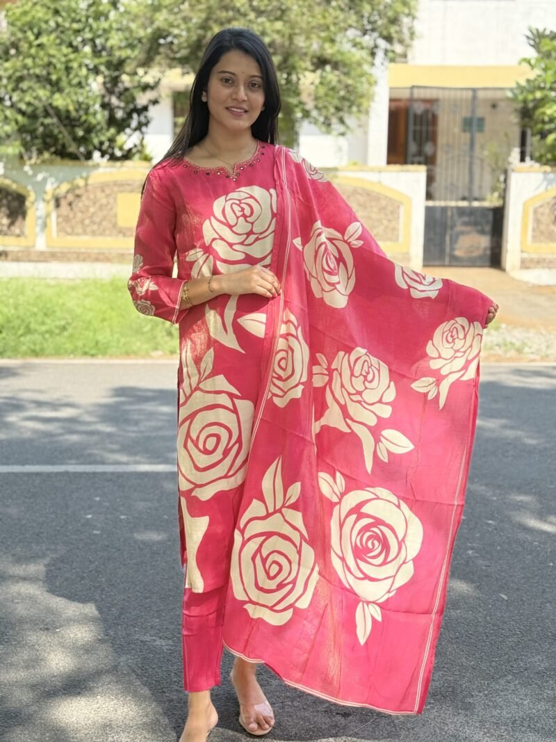 coral pink shimmer kurtha set