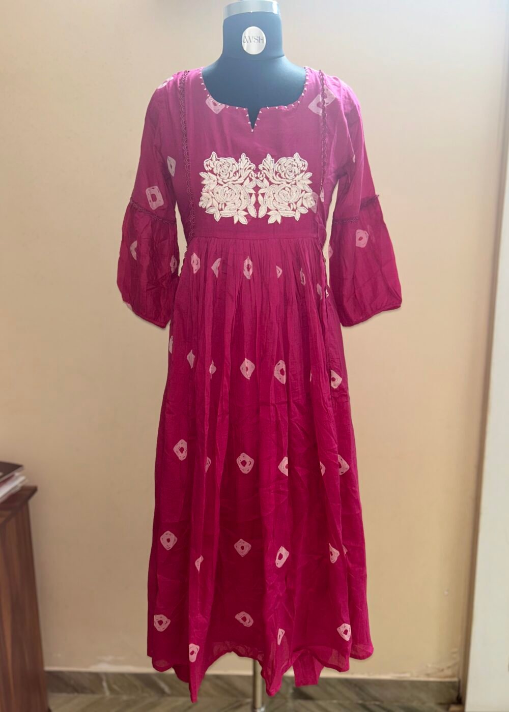 fuchsia rose petal kurtha set