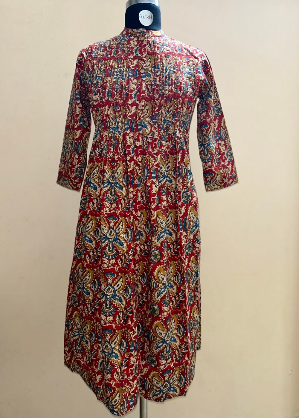 red pin n tuck kalamkari kurtha top
