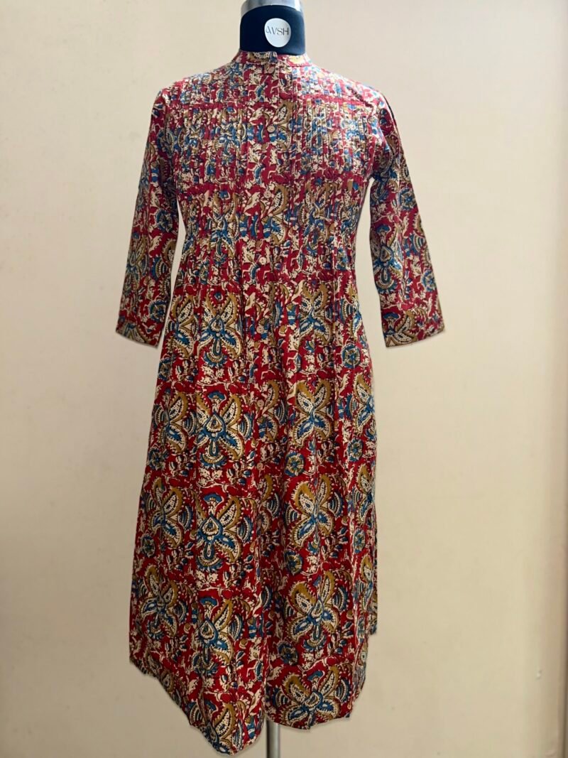 red pin n tuck kalamkari kurtha top