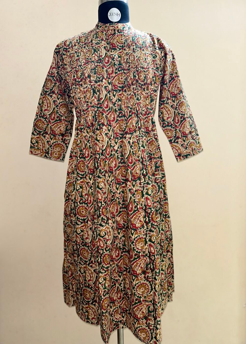 green pin n tuck kalamkari kurtha top